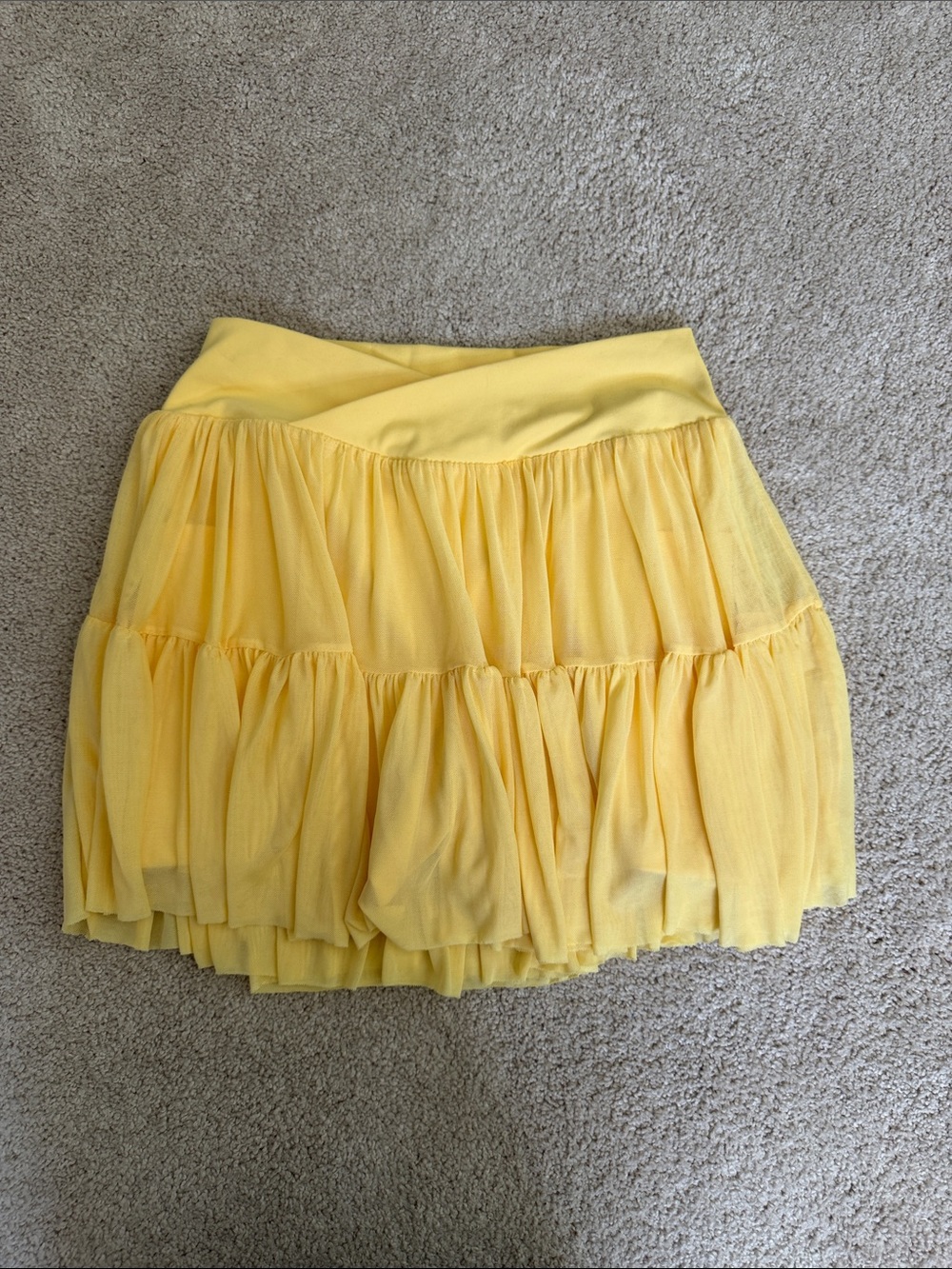 Girls' Bright Yellow Tiered Skirt with Crossover Waistband
